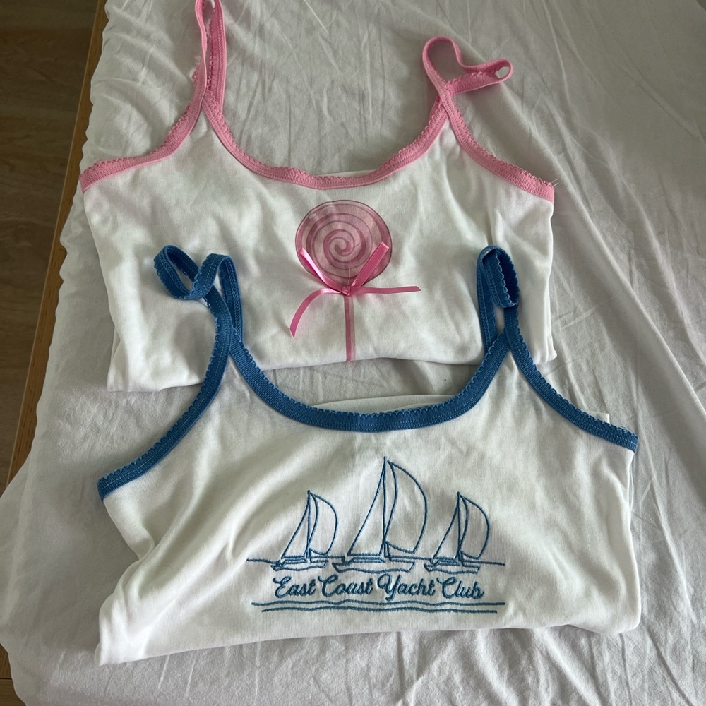 White and Pink/Blue Tank Tops